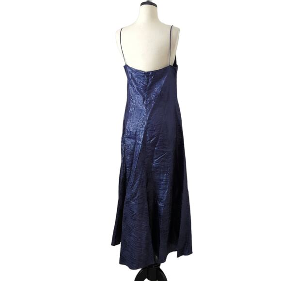 VTG Gai Mattiolo Couture Womens 90s Blue Shiny Slip Dress Linen Italy Size 12 - Picture 3 of 10